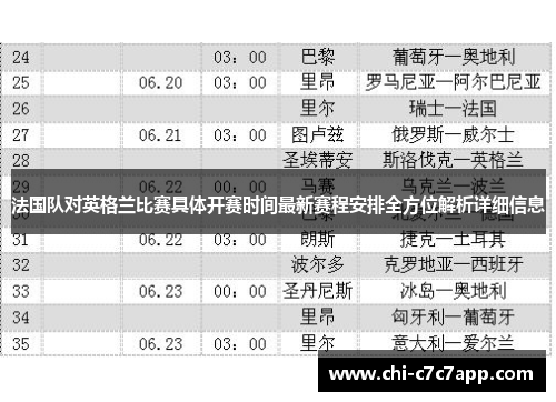 法国队对英格兰比赛具体开赛时间最新赛程安排全方位解析详细信息
